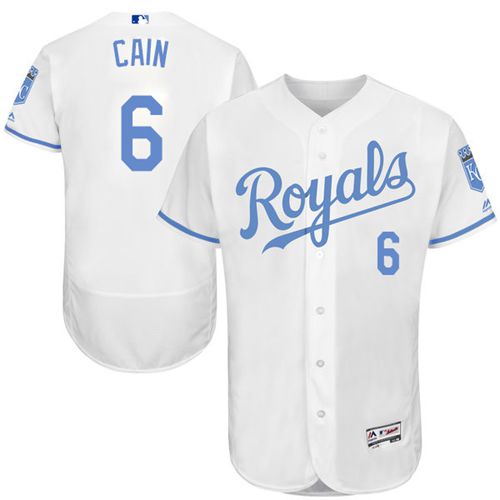 Royals #6 Lorenzo Cain White Flexbase Authentic Collection Father's Day Stitched MLB Jersey - Click Image to Close